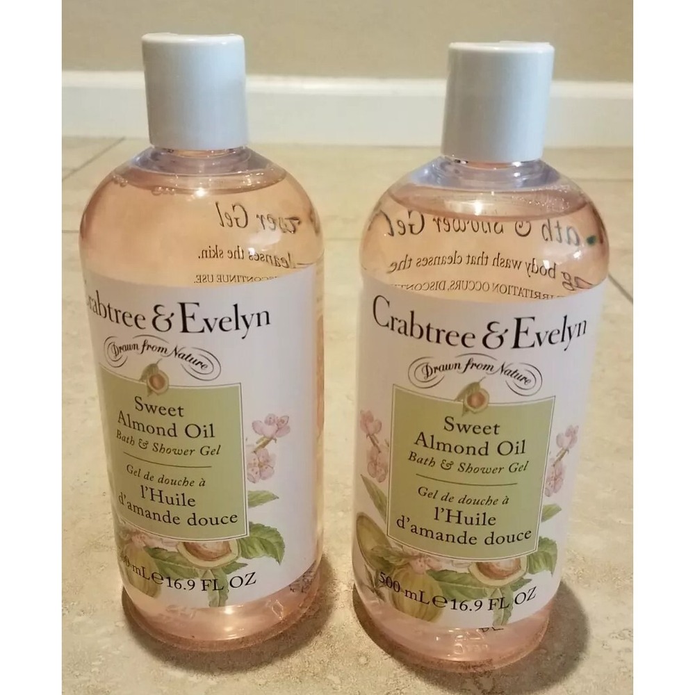 2- Crabtree & Evelyn Sweet Almond Oil Bath & Shower Gel 16.9 oz Each NEW